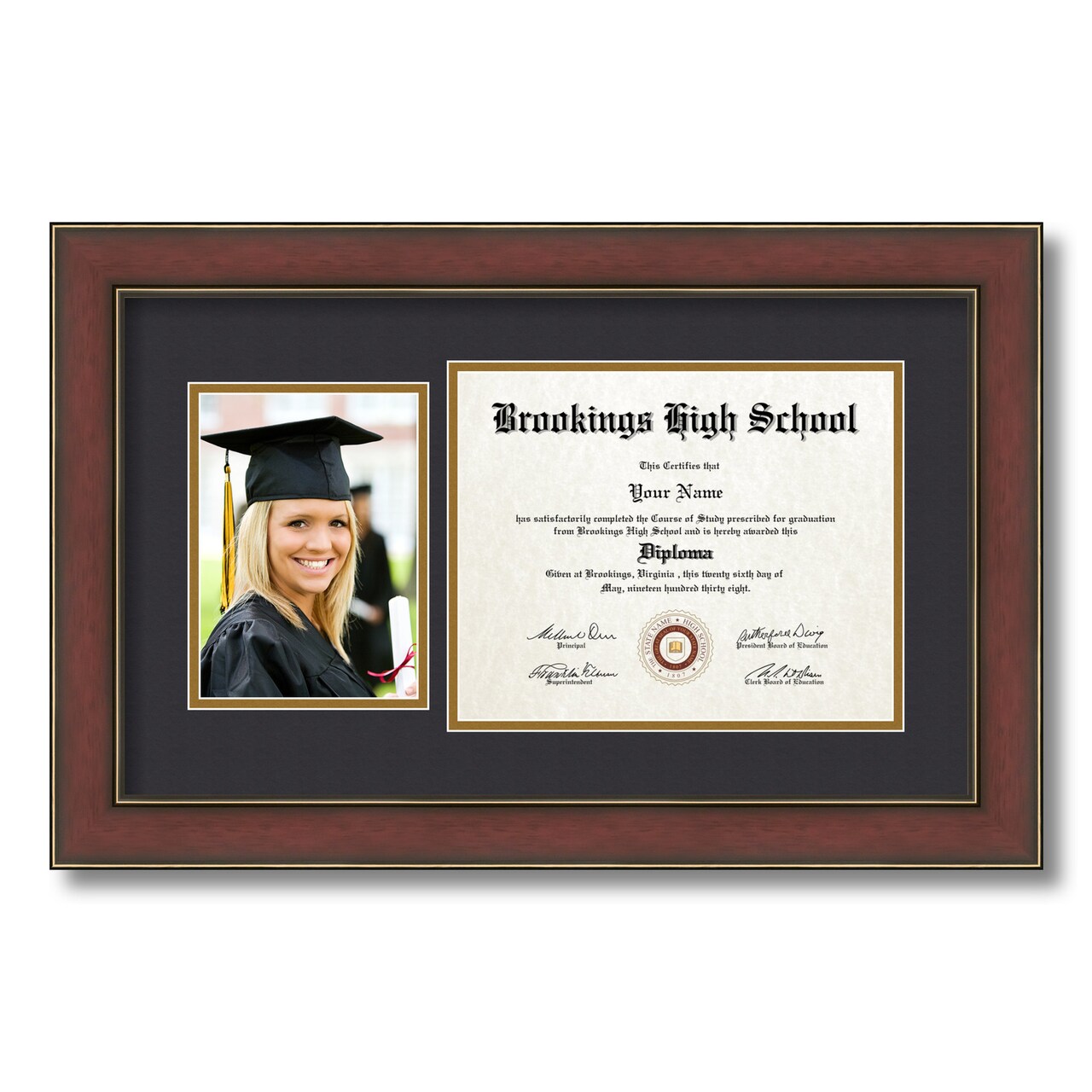 ArtToFrames 8x10 inch Diploma Frame with 6" x 8" Inch Image Opening - Framed with Black and Gold Mats, Comes with Regular Acrylic and Sawtooth Hanger for Wall Hanging (DT-8x10)